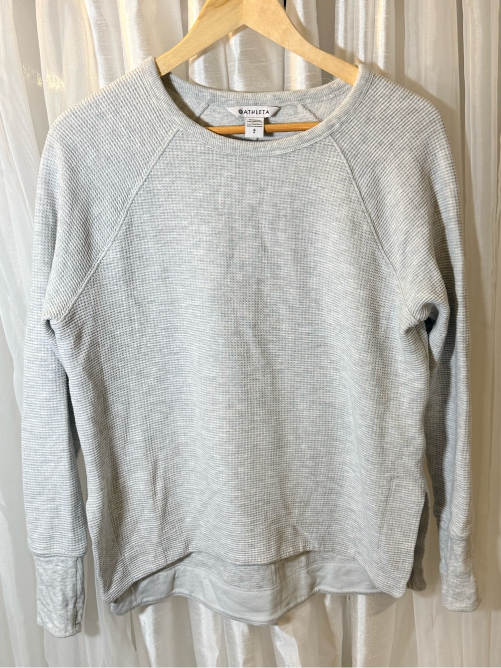 Athleta Heather Light Gray Waffle Crewneck Sweater